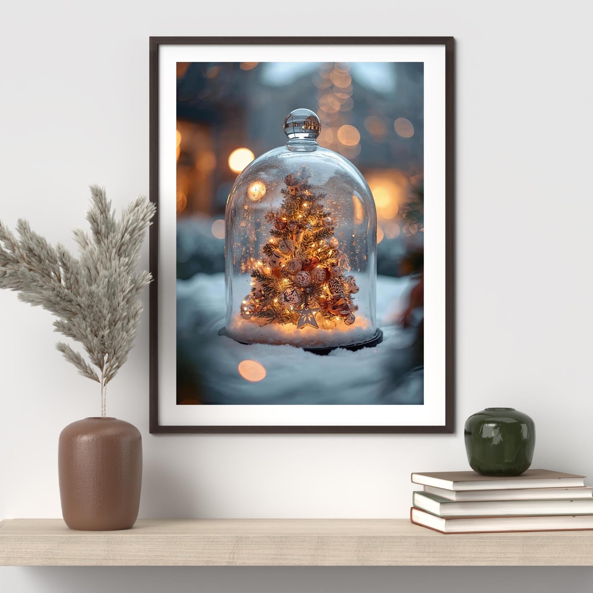 Christmas Glass Dome Wall Art Printable Festive Snow Globe Illustration Holiday Ornament Scene Digital Download