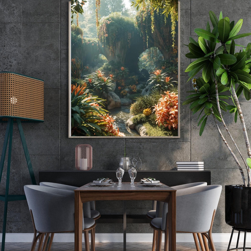 Dreamy Jungle Wall Art Printable Tropical Nature Fantasy Landscape Lush Green Botanical Aesthetic Digital Download