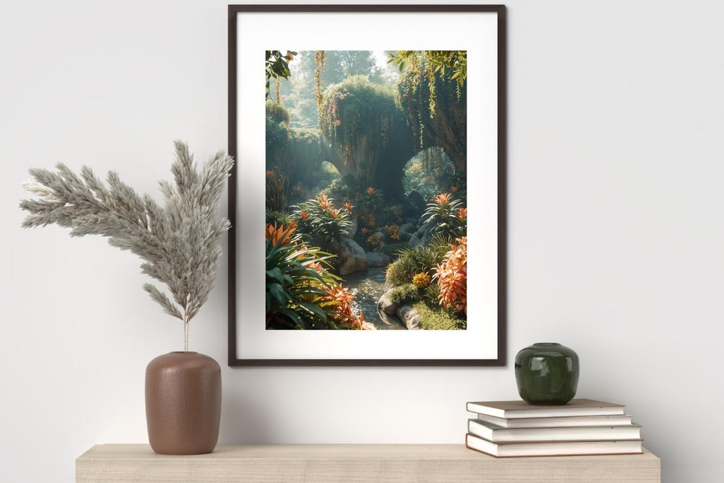 Dreamy Jungle Wall Art Printable Tropical Nature Fantasy Landscape Lush Green Botanical Aesthetic Digital Download