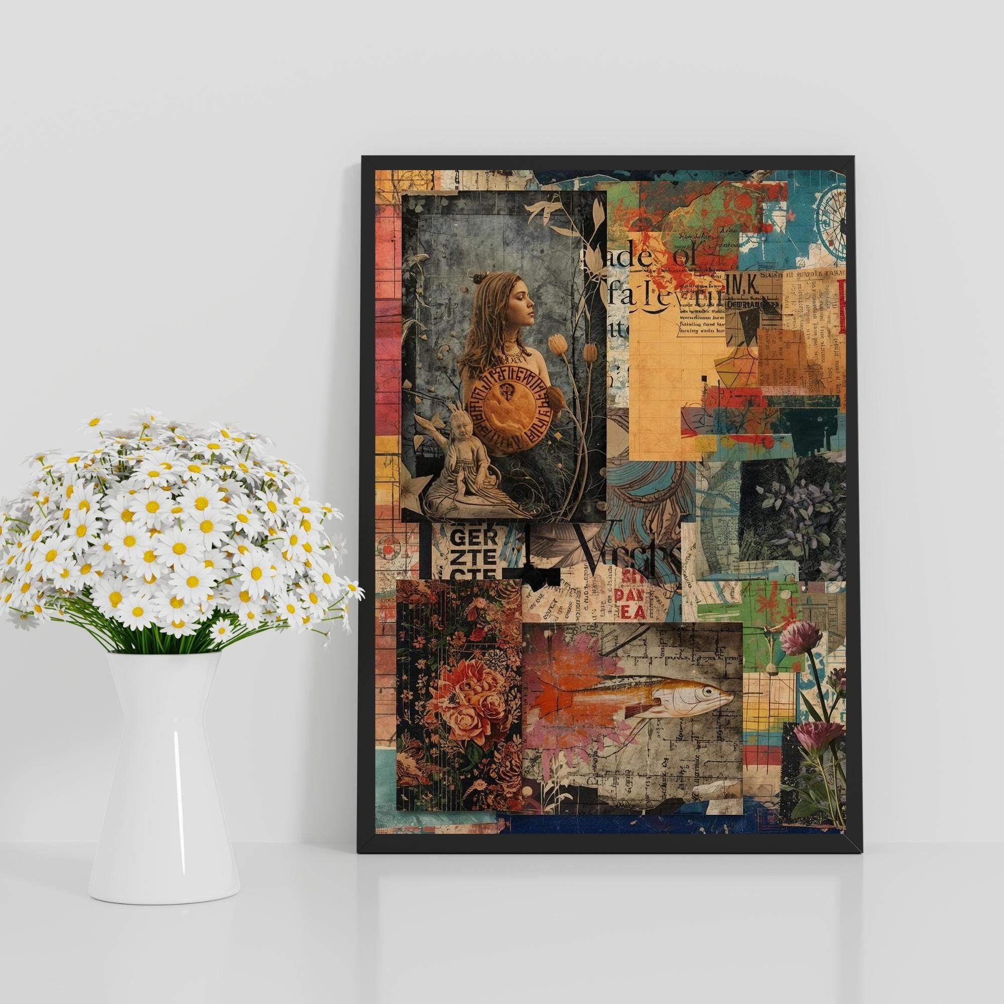 Digital Collage Art Wall Print Printable Modern Mixed Media Abstract Inspiration Aesthetic Composition Digital Download