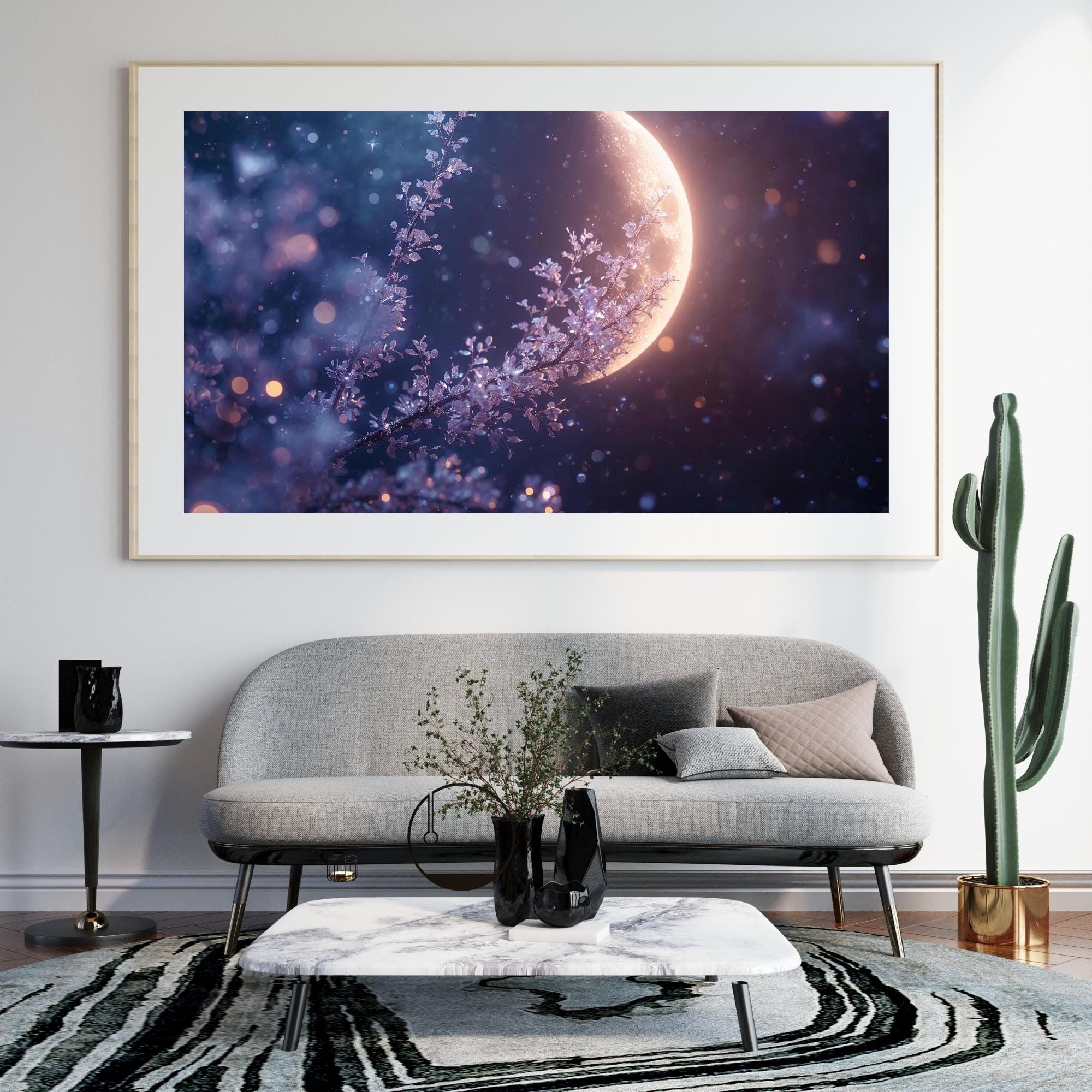 Ethereal Moon Wall Art Printable Celestial Night Sky Fantasy Lunar Glow Minimalist Aesthetic Space Decor Digital Download