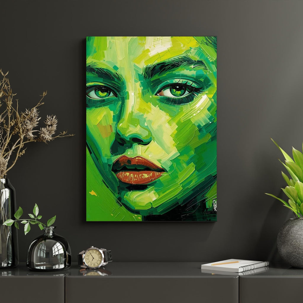 Abstract Neon Green Portrait Wall Art Printable Futuristic Cyberpunk Glow Modern Digital Face Art Bold Contemporary Decor Digital Download