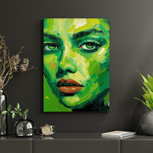 Abstract Neon Green Portrait Wall Art Printable Futuristic Cyberpunk Glow Modern Digital Face Art Bold Contemporary Decor Digital Download