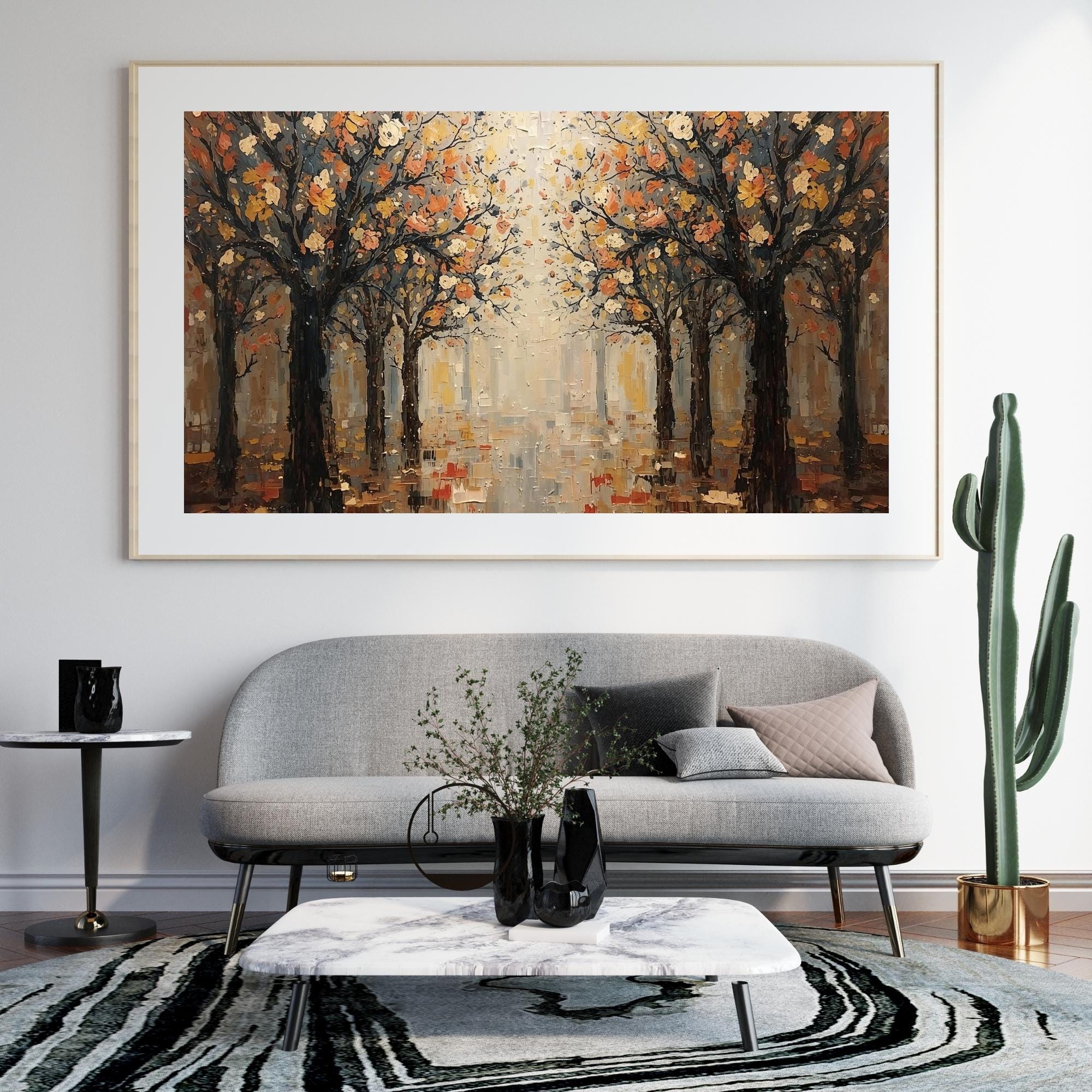 Forest Woods Canvas Wall Art Printable Nature Landscape Painting Rustic Trees Scenic Woodland Decor Digital Download