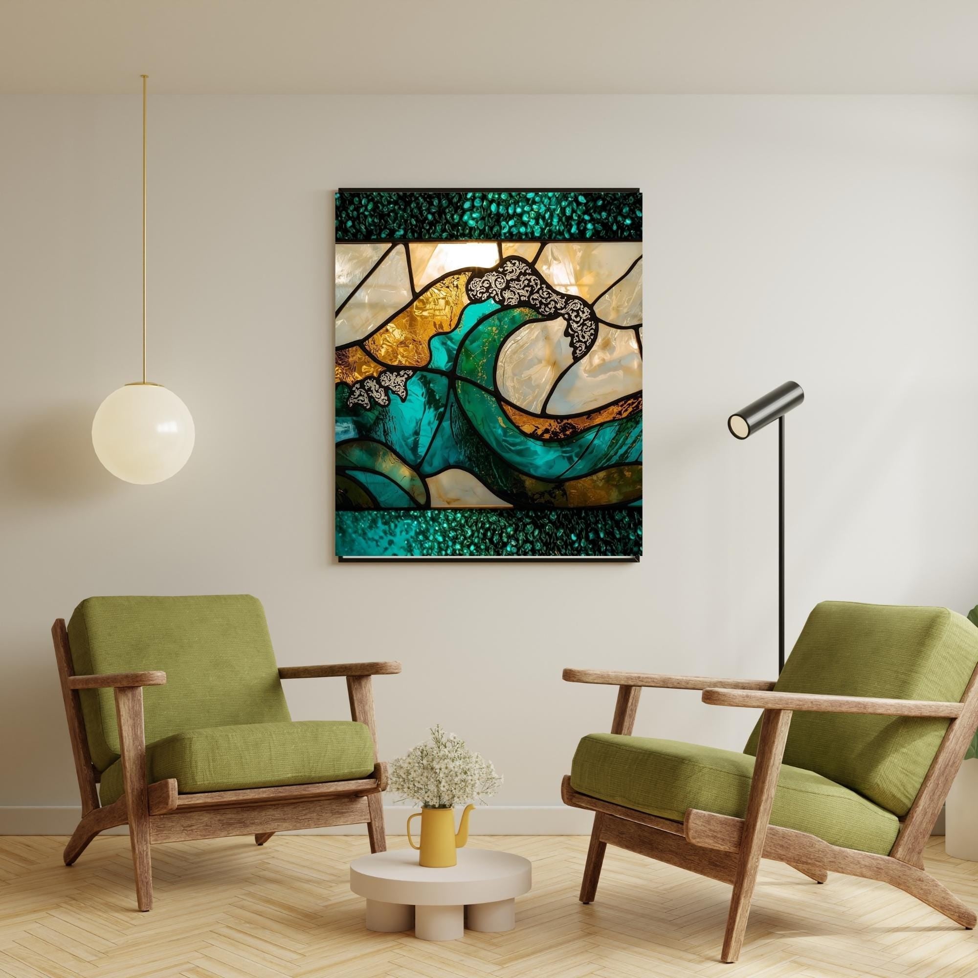 Turquoise Glass Painting Wall Art Printable Abstract Fluid Glass Art Modern Ocean Inspired Texture Digital Download
