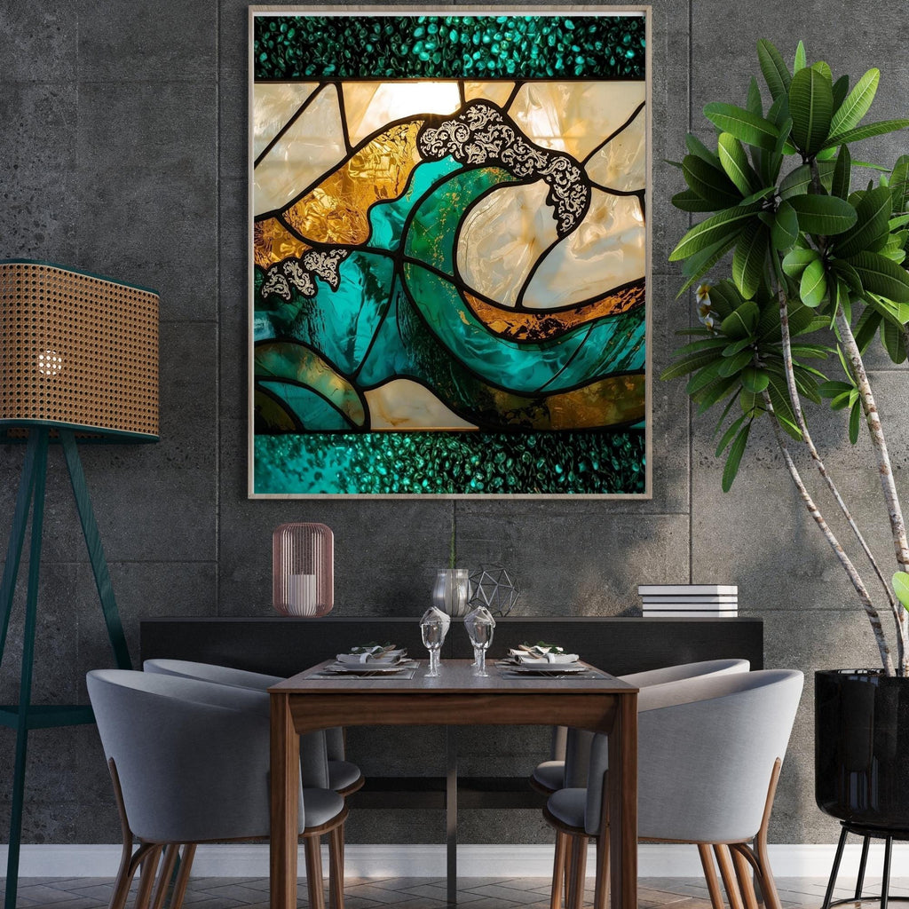 Turquoise Glass Painting Wall Art Printable Abstract Fluid Glass Art Modern Ocean Inspired Texture Digital Download
