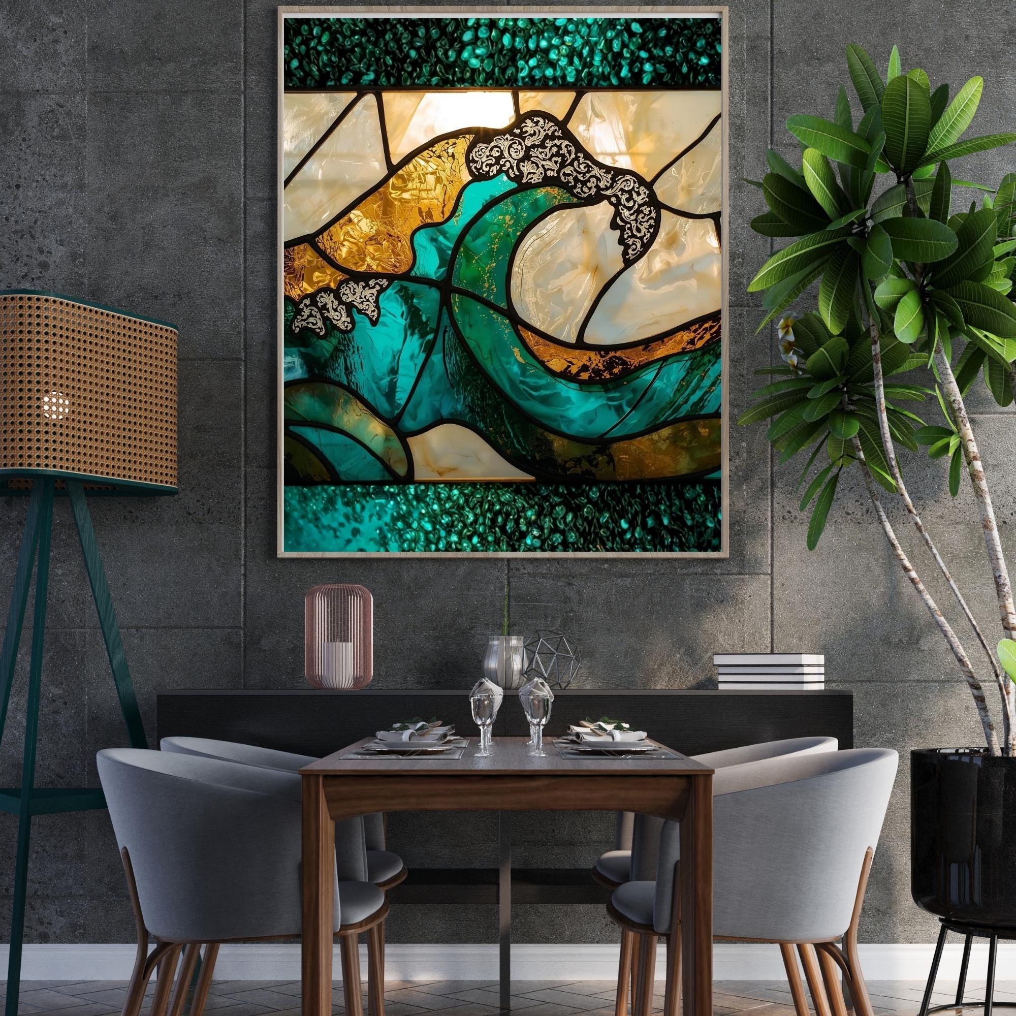Turquoise Glass Painting Wall Art Printable Abstract Fluid Glass Art Modern Ocean Inspired Texture Digital Download