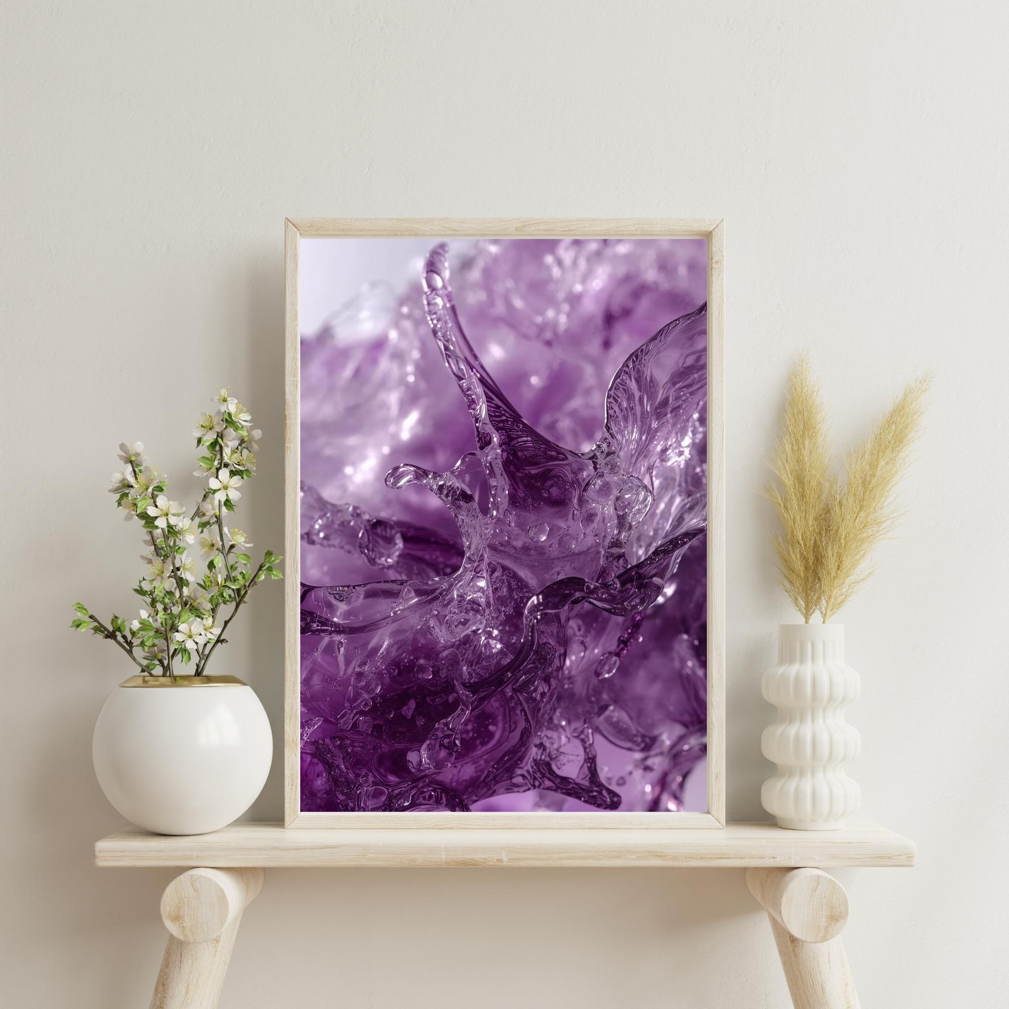Purple Splash Abstract Wall Art Printable Fluid Acrylic Paint Modern Color Burst Minimalist Home Decor Digital Download