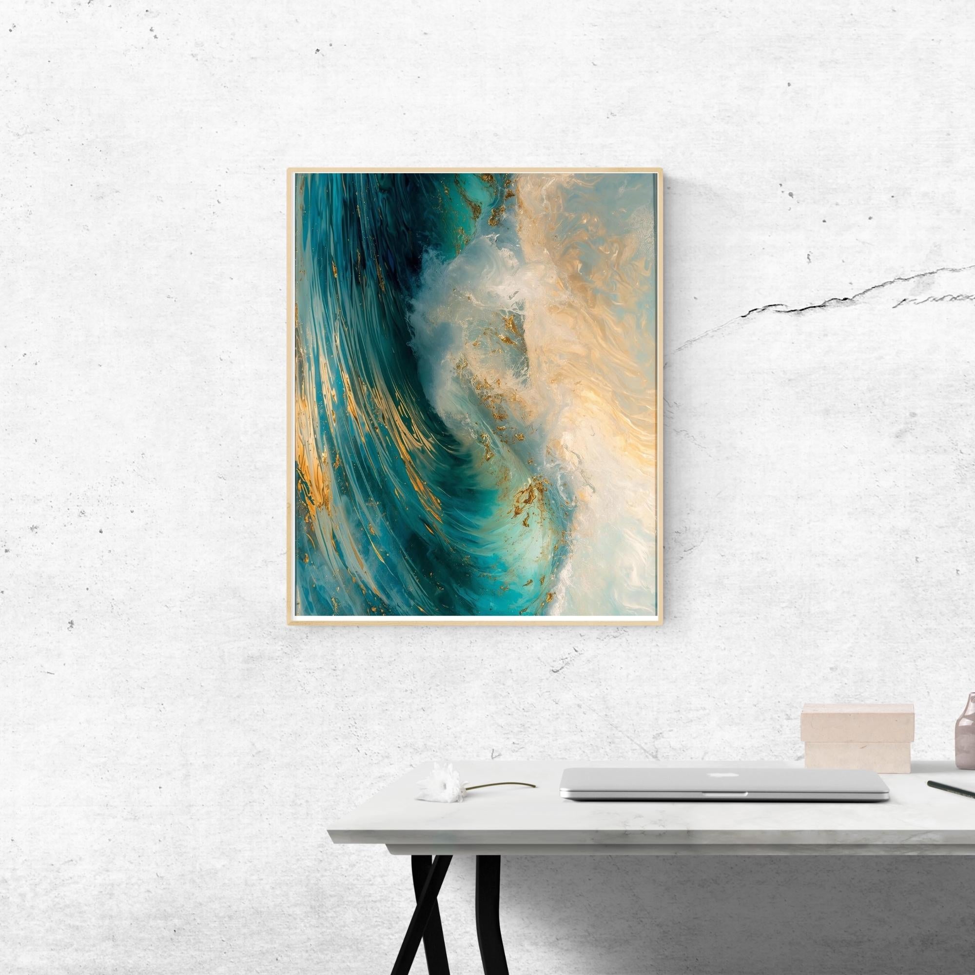 Blue Glass Waves Wall Art Printable Abstract Fluid Ocean Inspired Modern Glass Art Minimalist Home Decor Digital Download