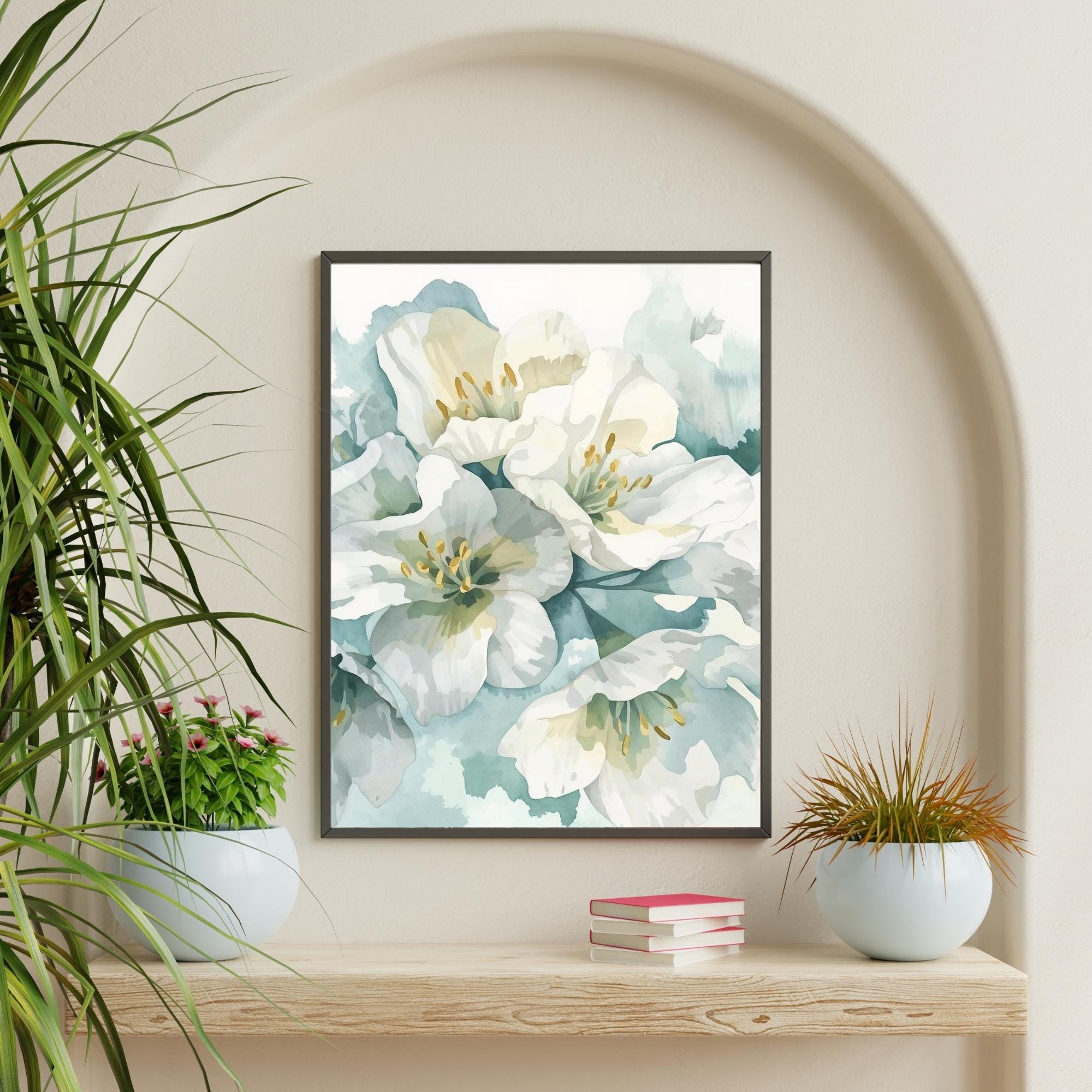 Abstract Bluebells Flowers Wall Art Printable Blue Floral Painting Modern Botanical Minimalist Aesthetic Home Decor Digital Download