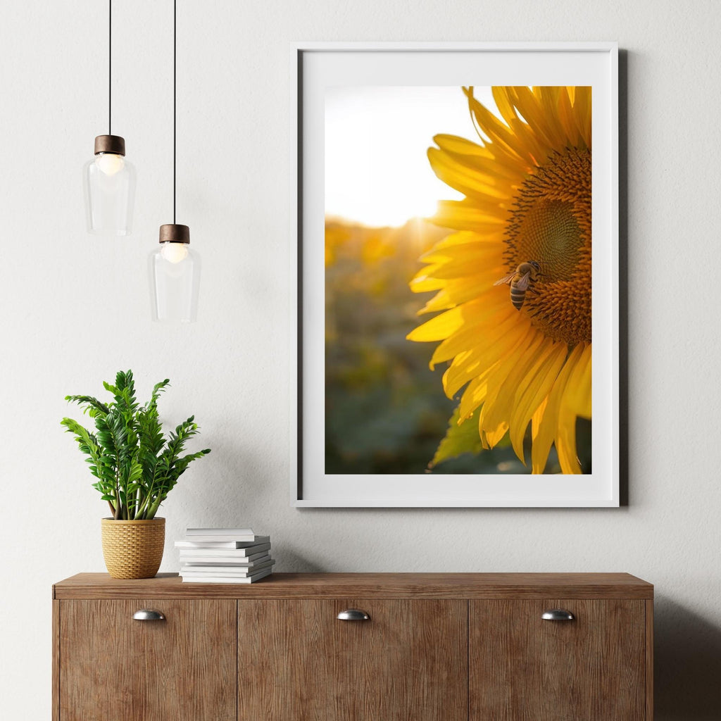 Sunflower and Bee Wall Art Printable Nature Floral Illustration Cute Botanical Wildlife Garden Decor Digital Download