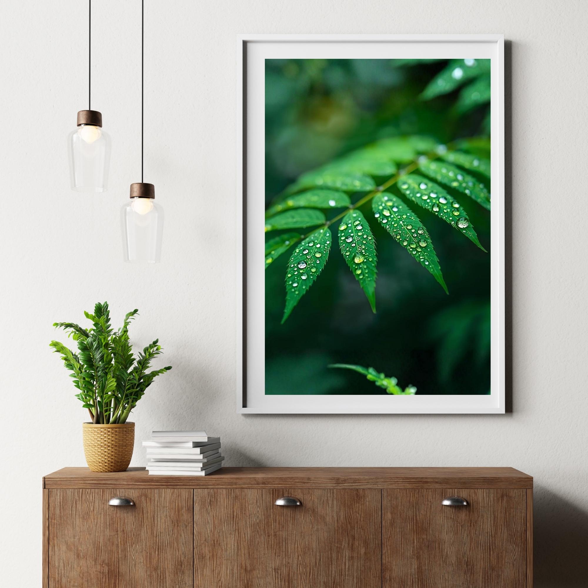 Dew Covered Leaf Wall Art Printable Nature Macro Photography Botanical Minimalist Green Aesthetic Home Decor Digital Download