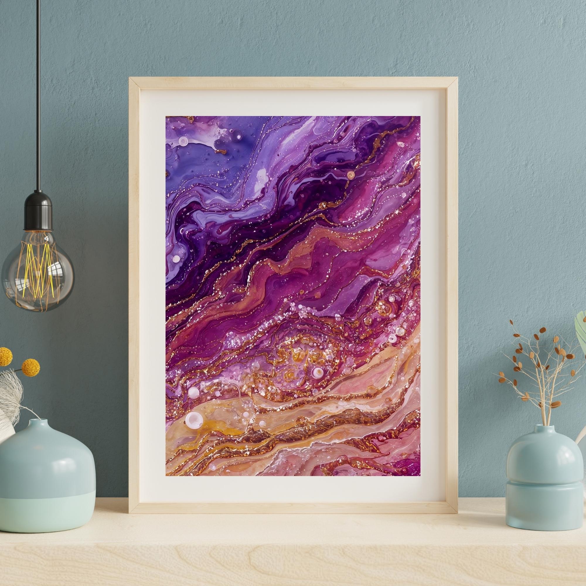 Purple Glass Waves Abstract Wall Art Printable Modern Fluid Art Metallic Ocean Inspired Digital Download Home Decor