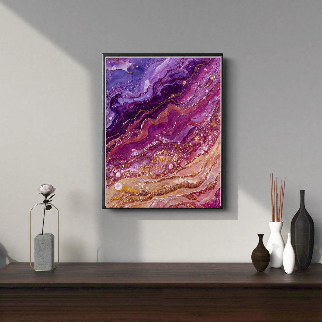 Purple Glass Waves Abstract Wall Art Printable Modern Fluid Art Metallic Ocean Inspired Digital Download Home Decor
