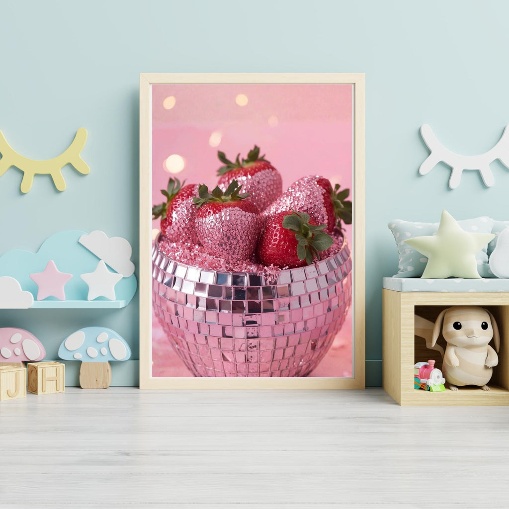Disco Strawberry Pop Art Wall Art Printable Funky Retro Fruit Illustration Vibrant Party Aesthetic Modern Digital Download
