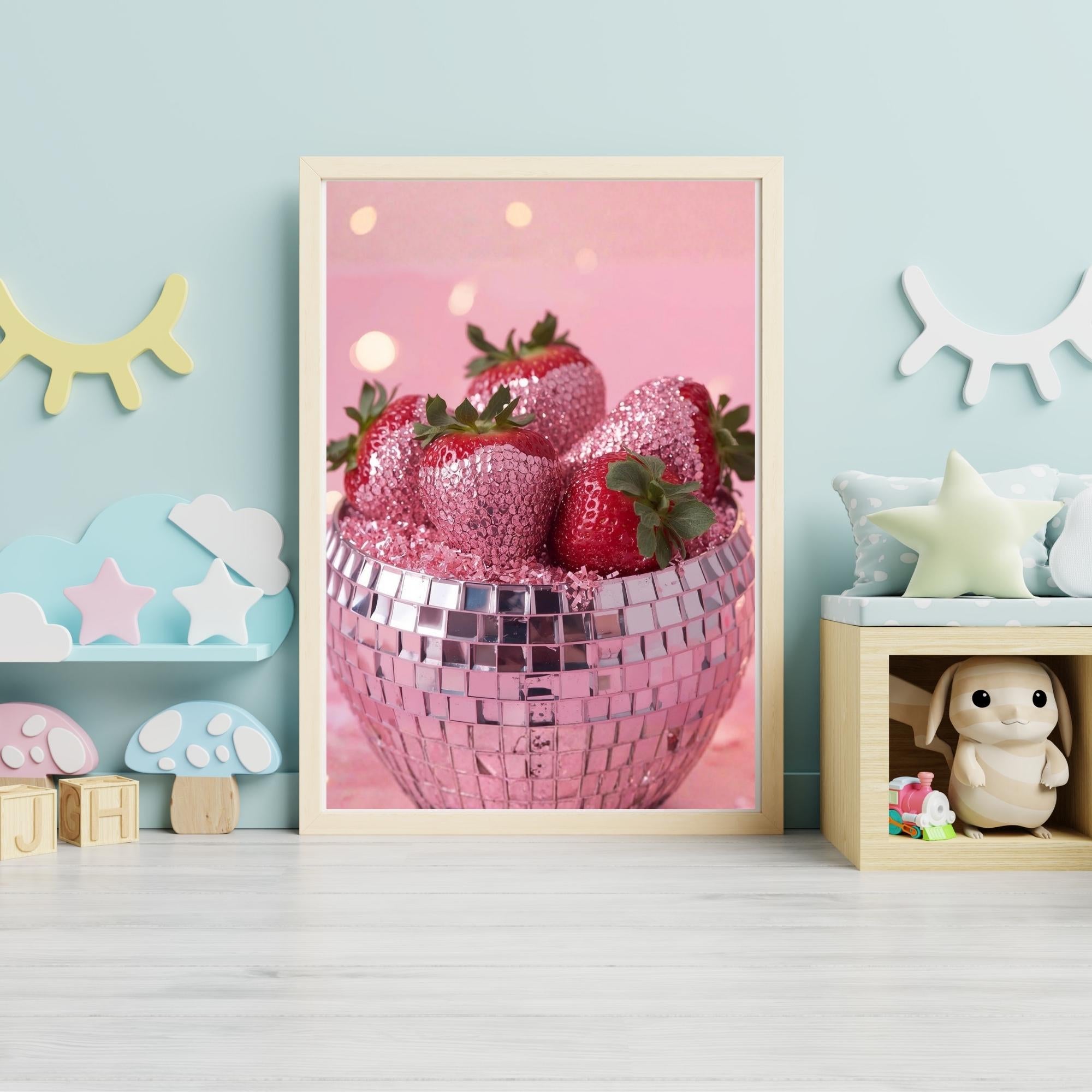 Disco Strawberry Pop Art Wall Art Printable Funky Retro Fruit Illustration Vibrant Party Aesthetic Modern Digital Download