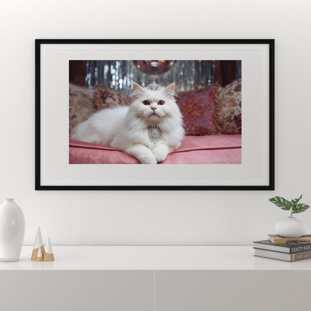 Cat with Tiara Wall Art Printable Cute Royal Pet Portrait Whimsical Animal Illustration Modern Funny Decor Digital Download