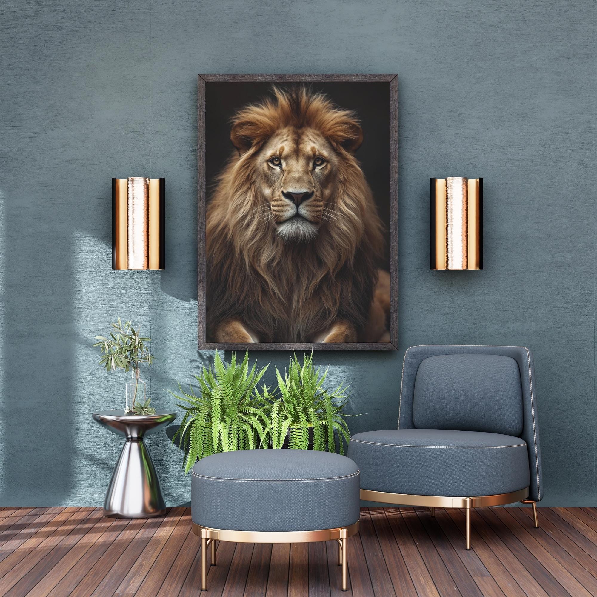 Lion Portrait Wall Art Printable Majestic Wildlife Animal King of Jungle Realistic Nature Decor Digital Download
