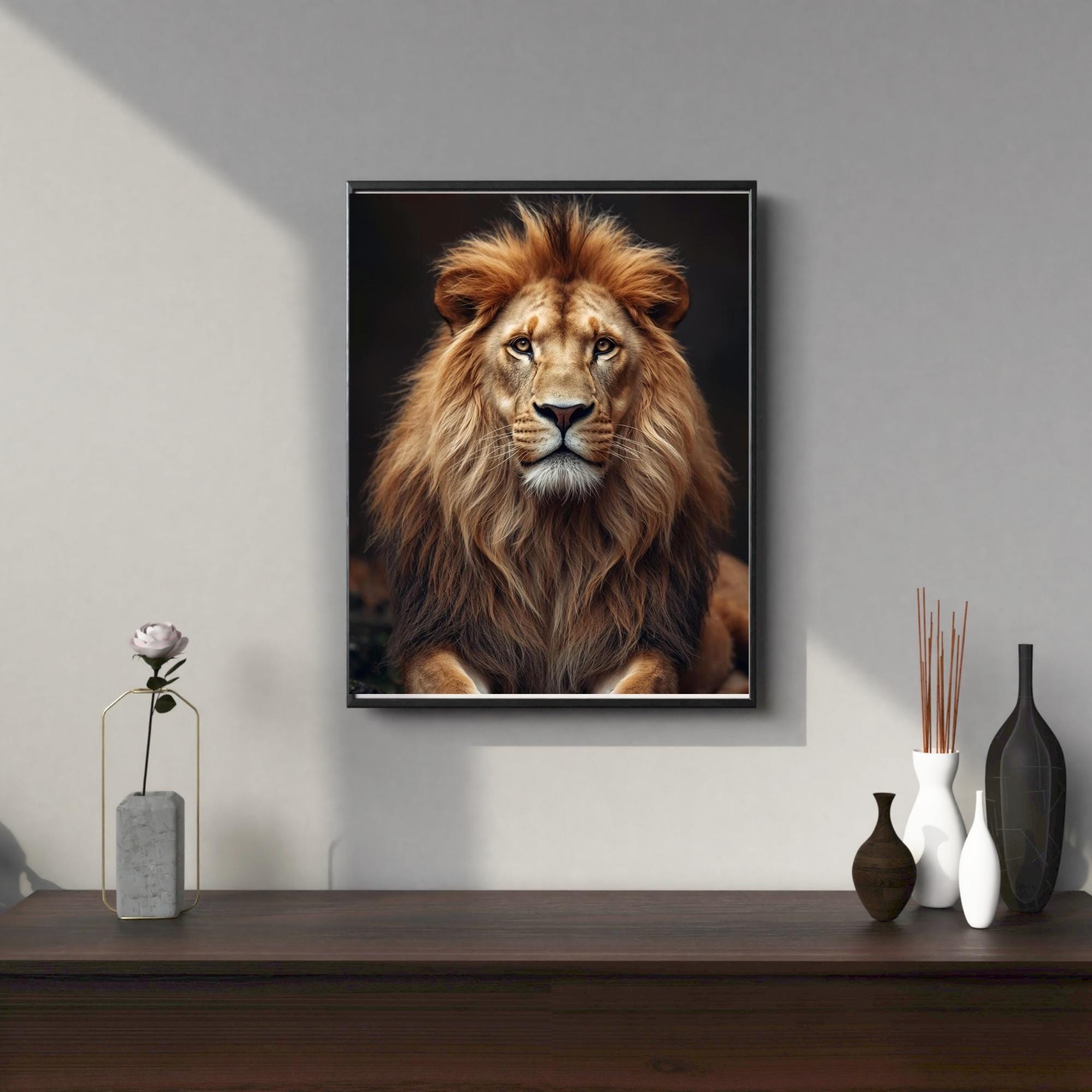 Lion Portrait Wall Art Printable Majestic Wildlife Animal King of Jungle Realistic Nature Decor Digital Download