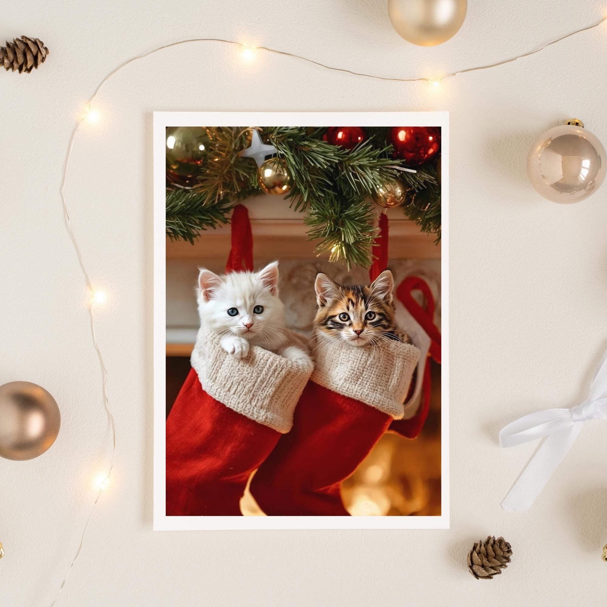 Kittens in Christmas Stockings Wall Art Printable Cute Holiday Cat Illustration Festive Winter Nursery Decor Digital Download