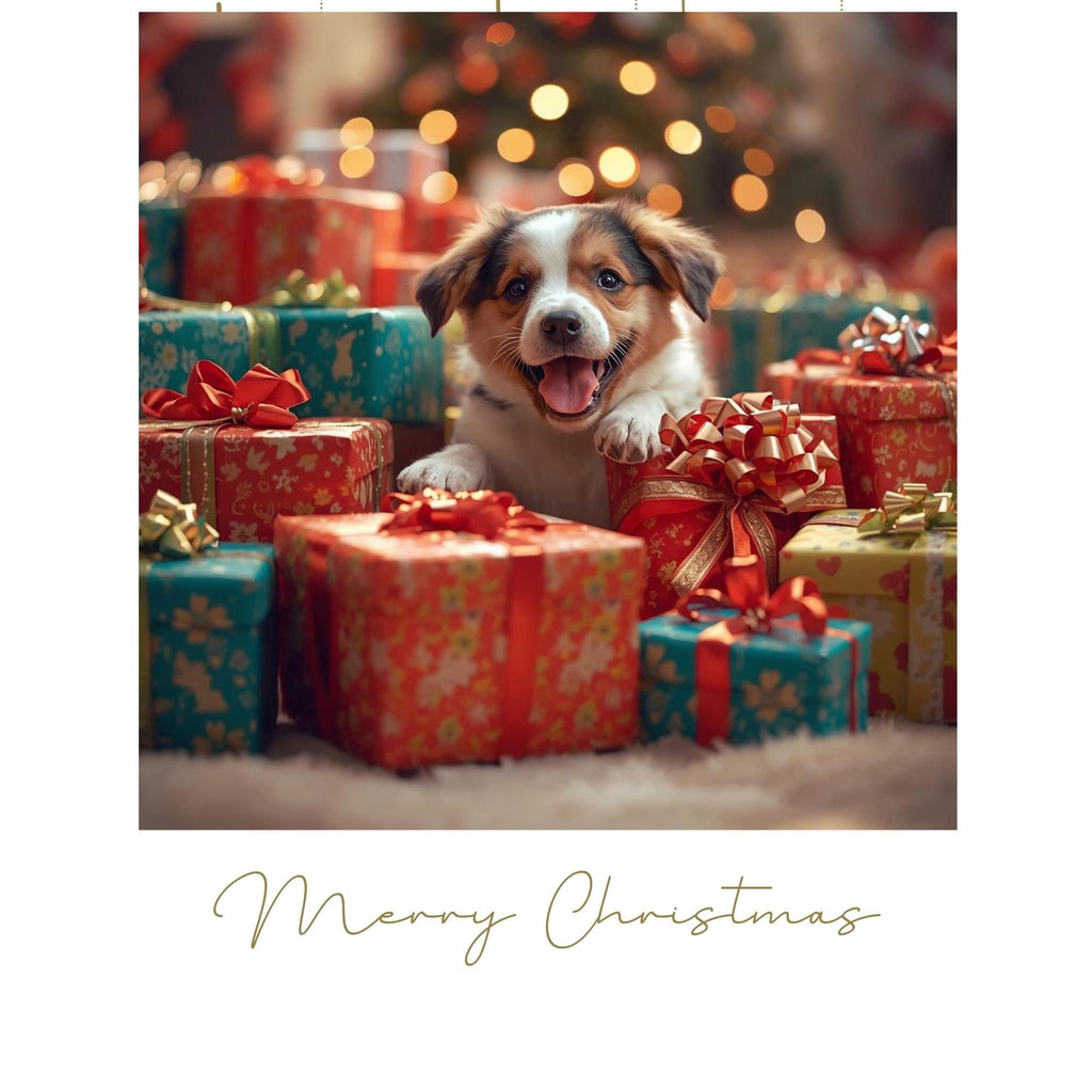 Cute Puppy with Christmas Gifts Wall Art Printable Festive Holiday Dog Illustration Winter Christmas Decor Digital Download
