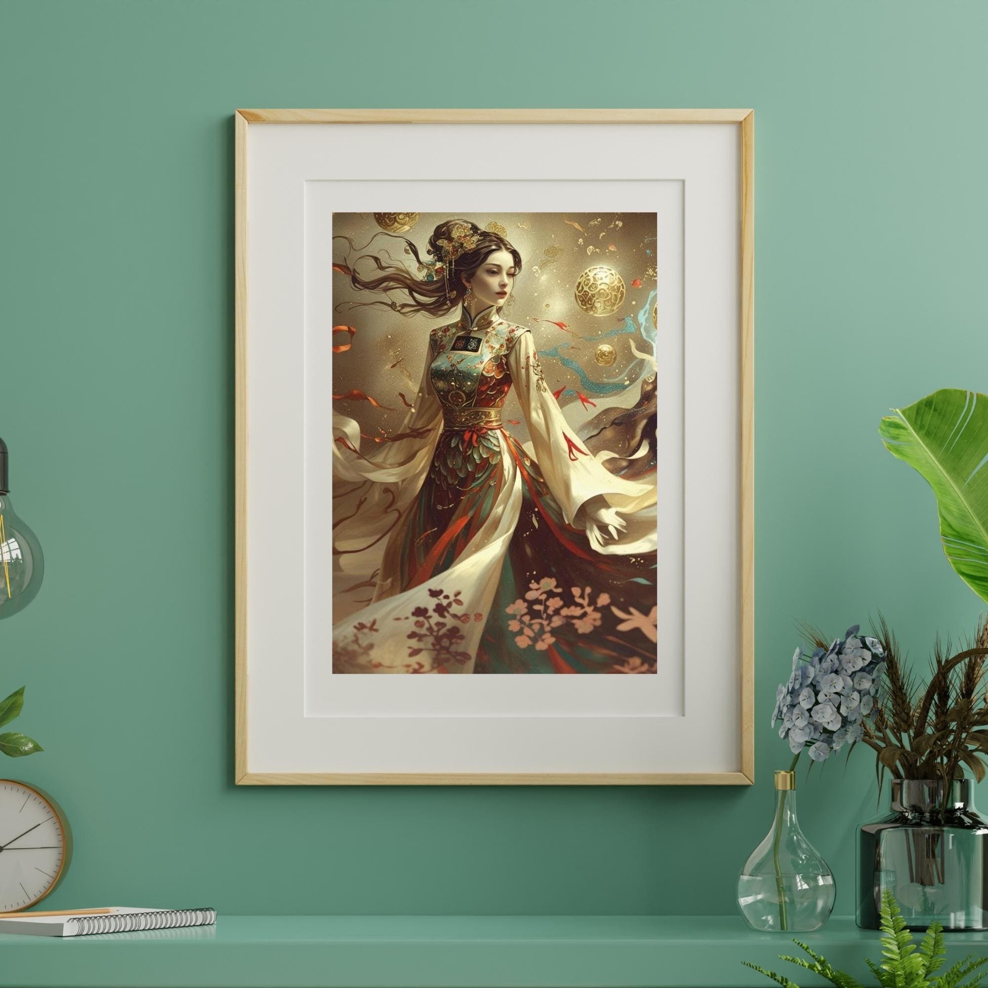 Chinese Inspired Abstract Woman Portrait Wall Art Printable Modern Asian Aesthetic Painting Style Figure Art Digital Download