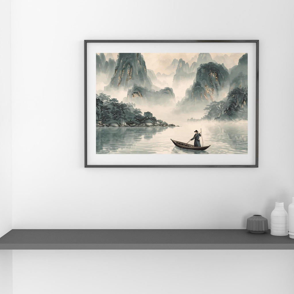 China Landscapes Wall Art Printable Traditional Asian Scenery Mountain River Nature Travel Illustration Digital Download