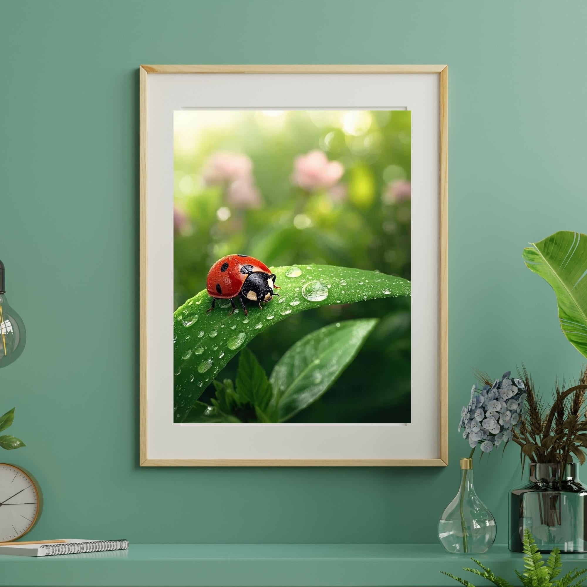 Ladybug Illustration Wall Art Printable Cute Insect Nature Close Up Botanical Wildlife Minimalist Decor Digital Download