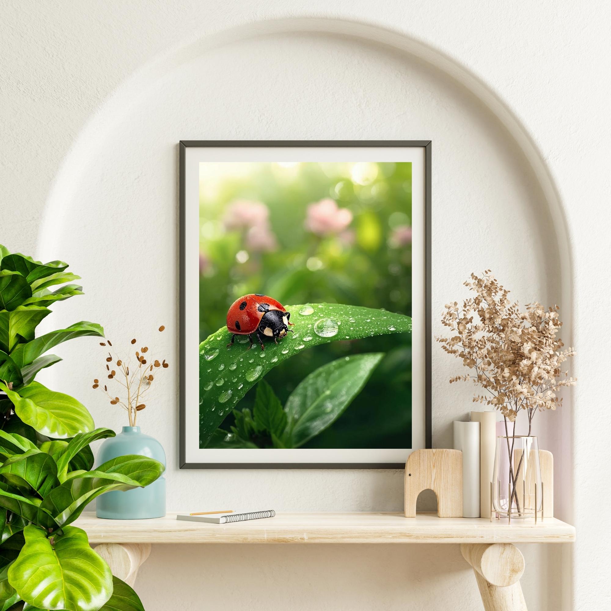 Ladybug Illustration Wall Art Printable Cute Insect Nature Close Up Botanical Wildlife Minimalist Decor Digital Download
