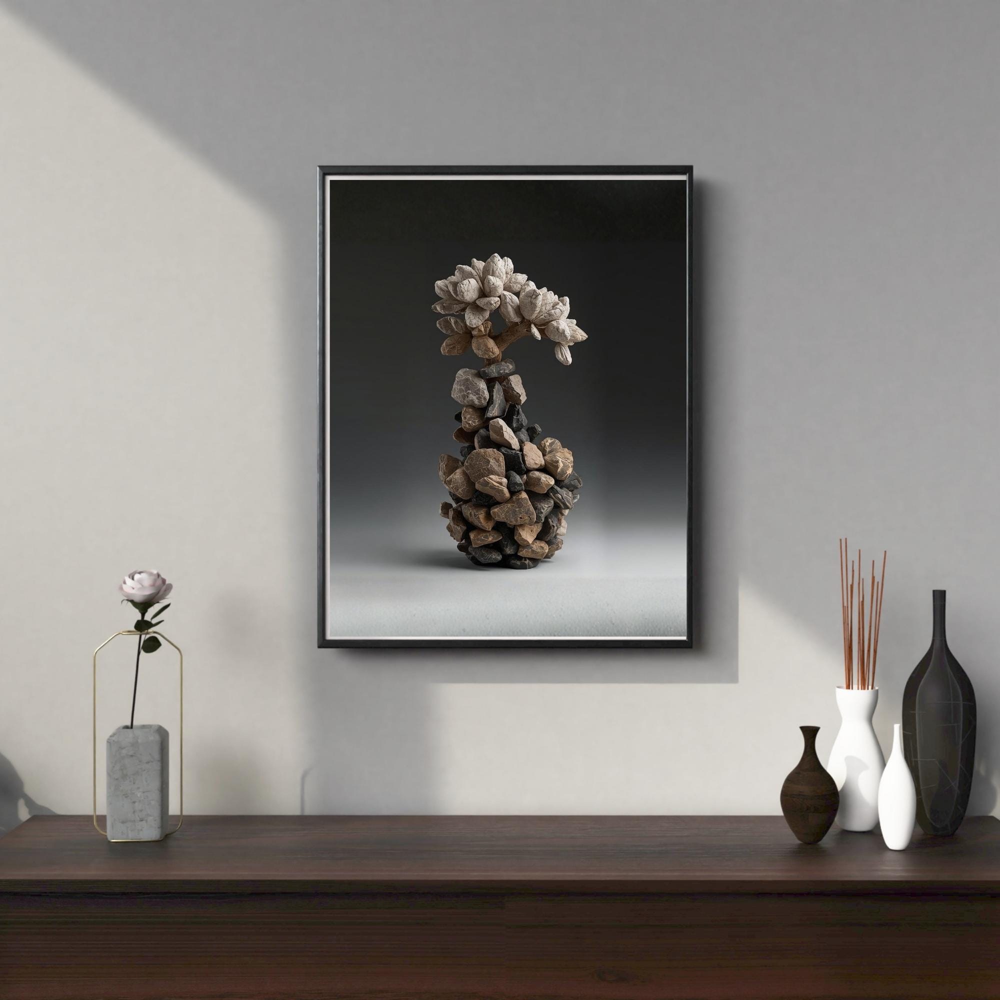 Stone Plant Art Wall Print Printable Natural Rock Sculpture Botanical Abstract Texture Modern Minimalist Home Decor Digital Download
