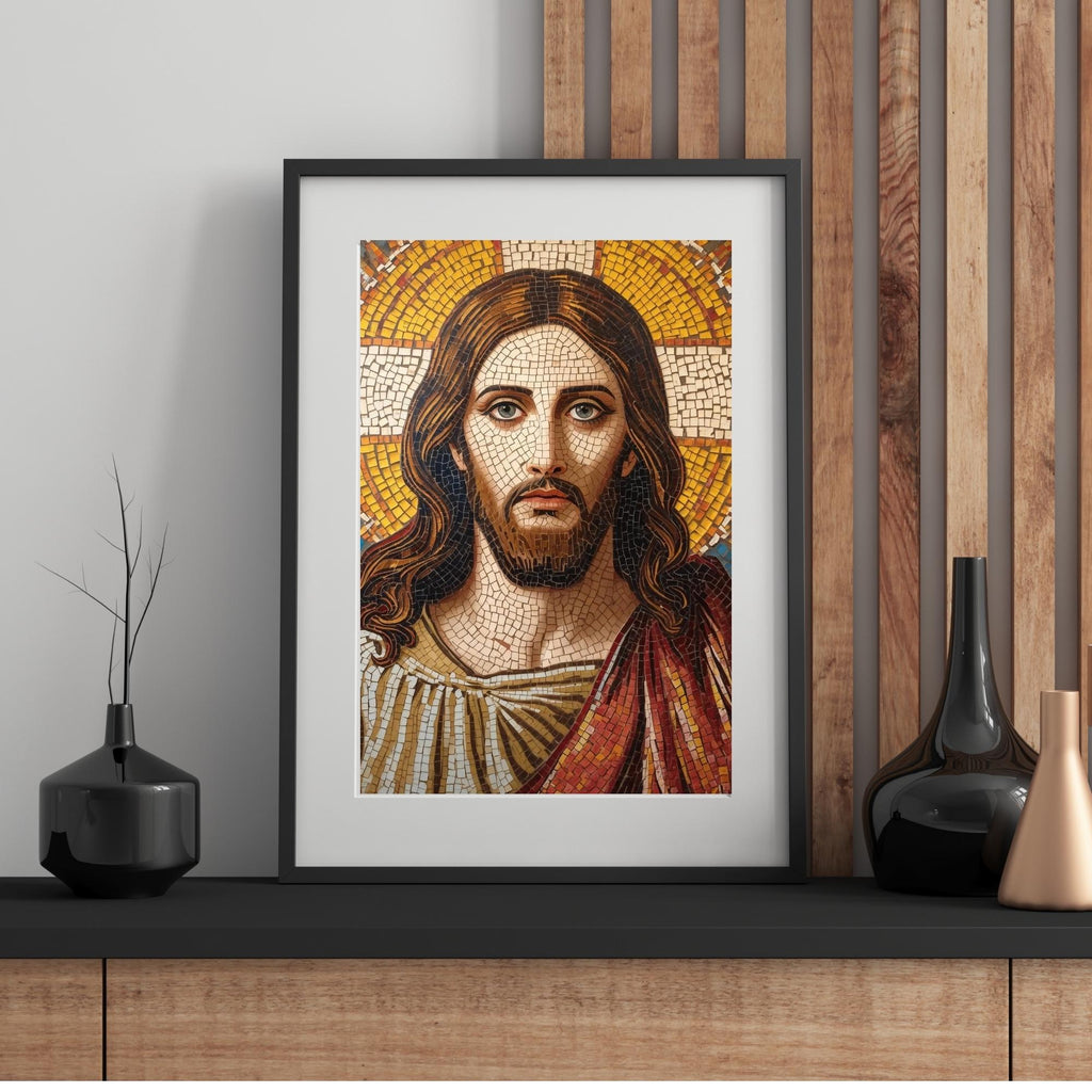 Jesus Mosaic Portrait Wall Art Printable Religious Christian Art Sacred Byzantine Style Church Decor Digital Download