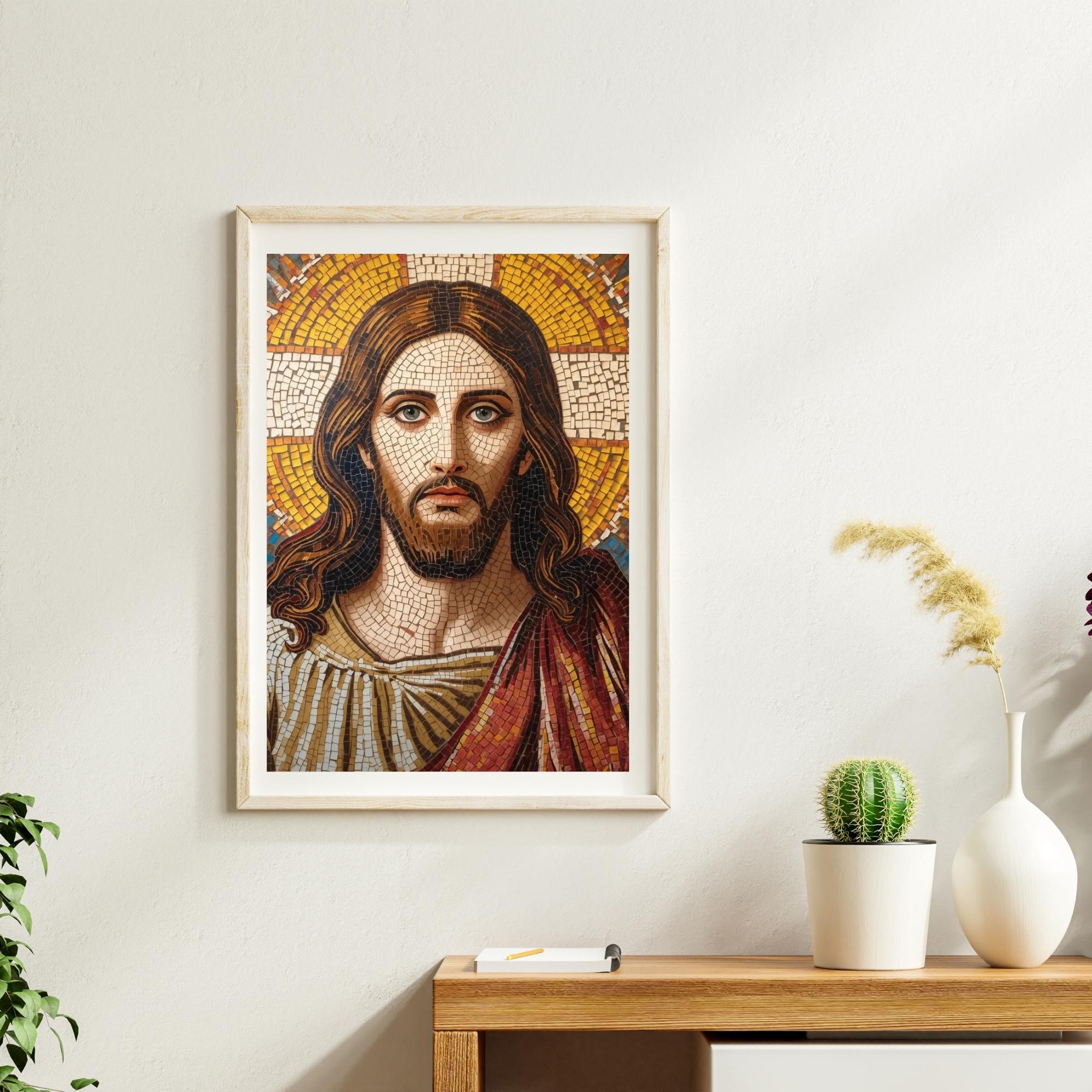 Jesus Mosaic Portrait Wall Art Printable Religious Christian Art Sacred Byzantine Style Church Decor Digital Download