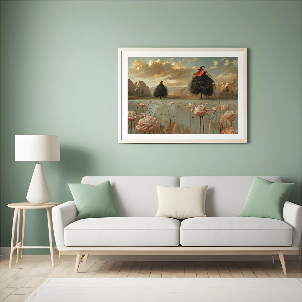 Pink Fantasy Tea Scene Wall Art Printable Dreamy Pastel Illustration Whimsical Elegant Afternoon Tea Aesthetic Digital Download