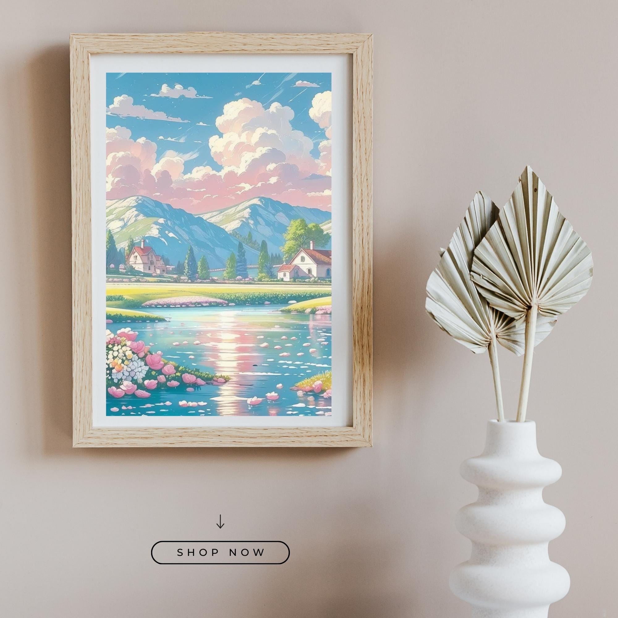 Serene Landscape Wall Art Printable Calm Nature Scene Minimalist Scenic View Relaxing Home Decor Digital Download