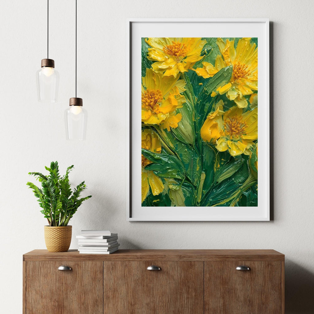 Mimosa Flowers Oil Painting Wall Art Printable Vibrant Yellow Floral Textured Impressionist Botanical Decor Digital Download