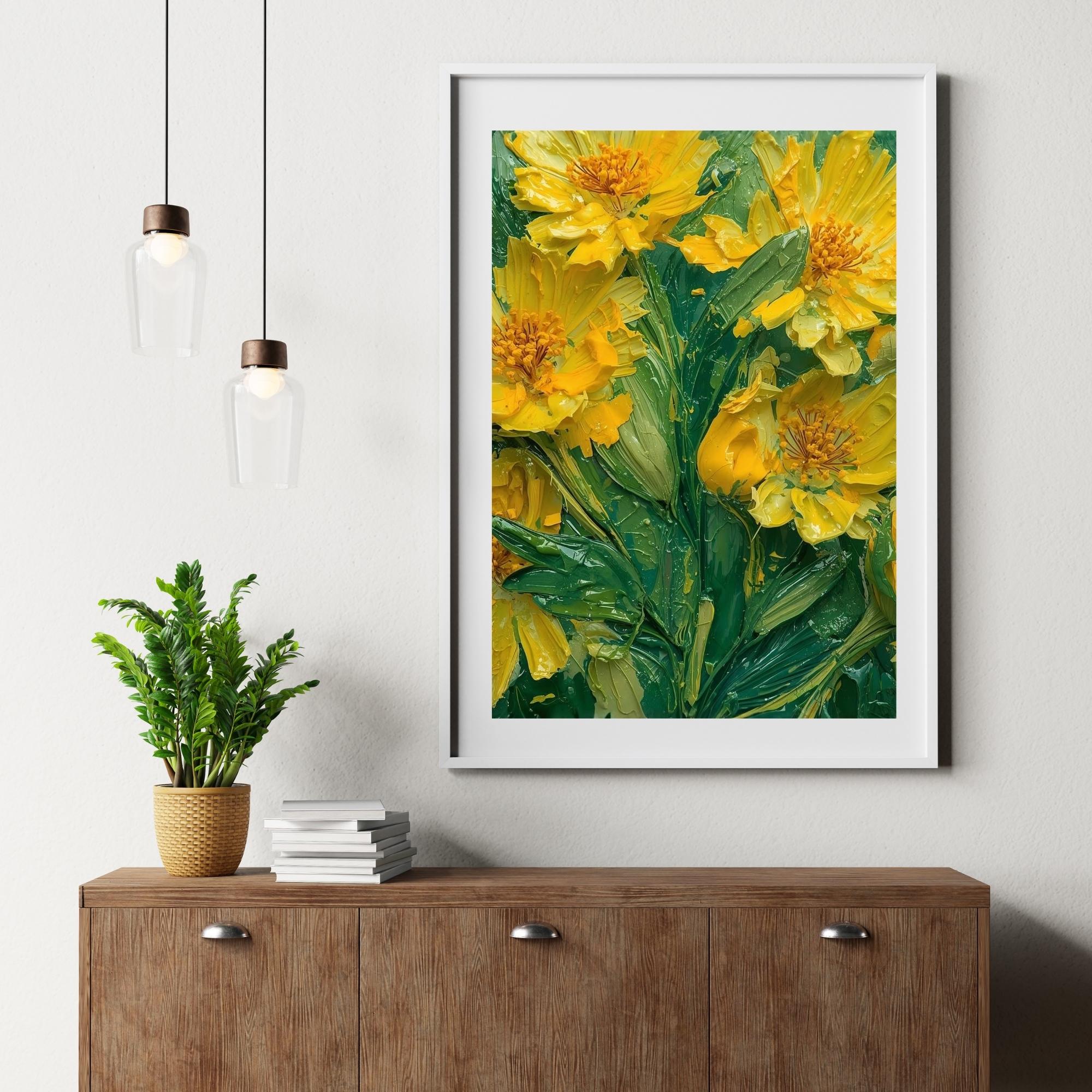 Mimosa Flowers Oil Painting Wall Art Printable Vibrant Yellow Floral Textured Impressionist Botanical Decor Digital Download