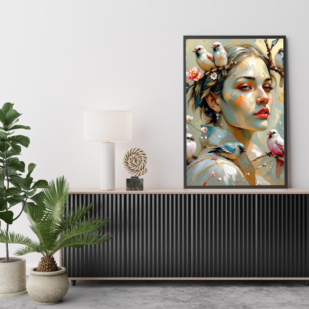 Portrait of a girl and birds