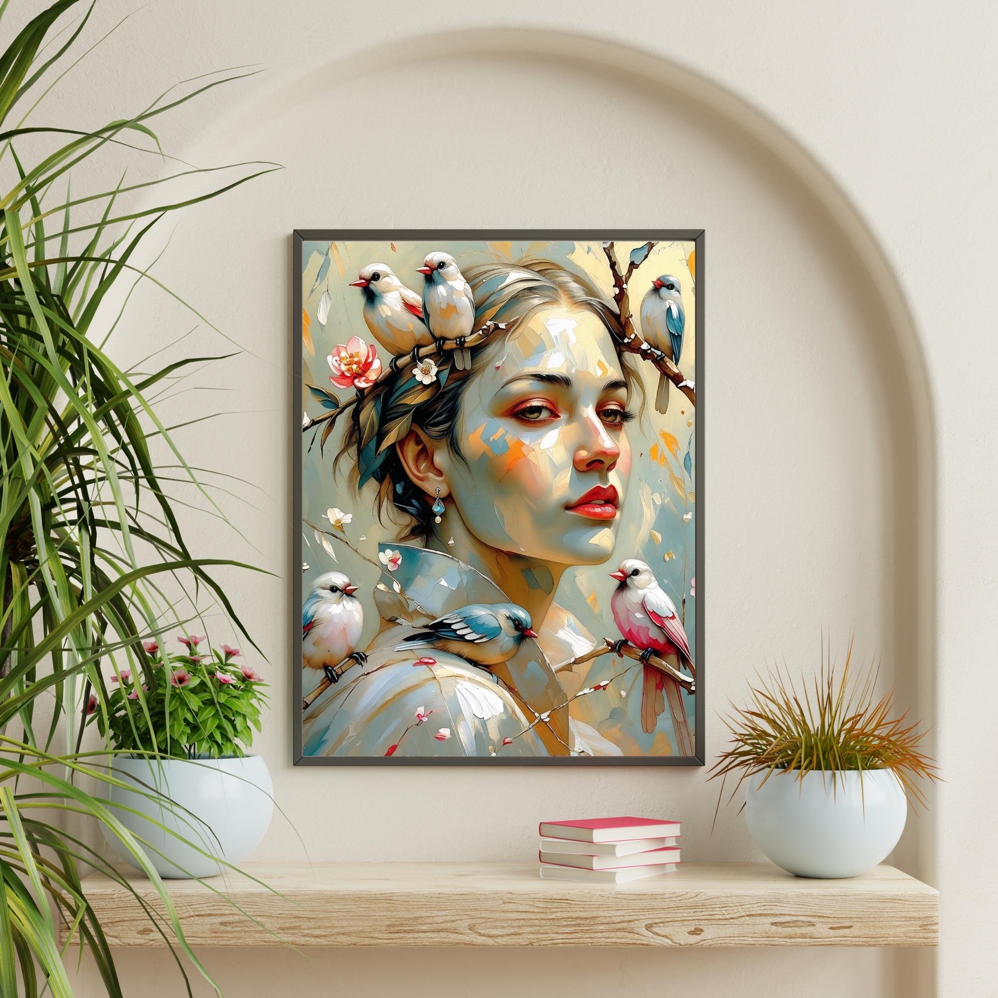 Portrait of a girl and birds