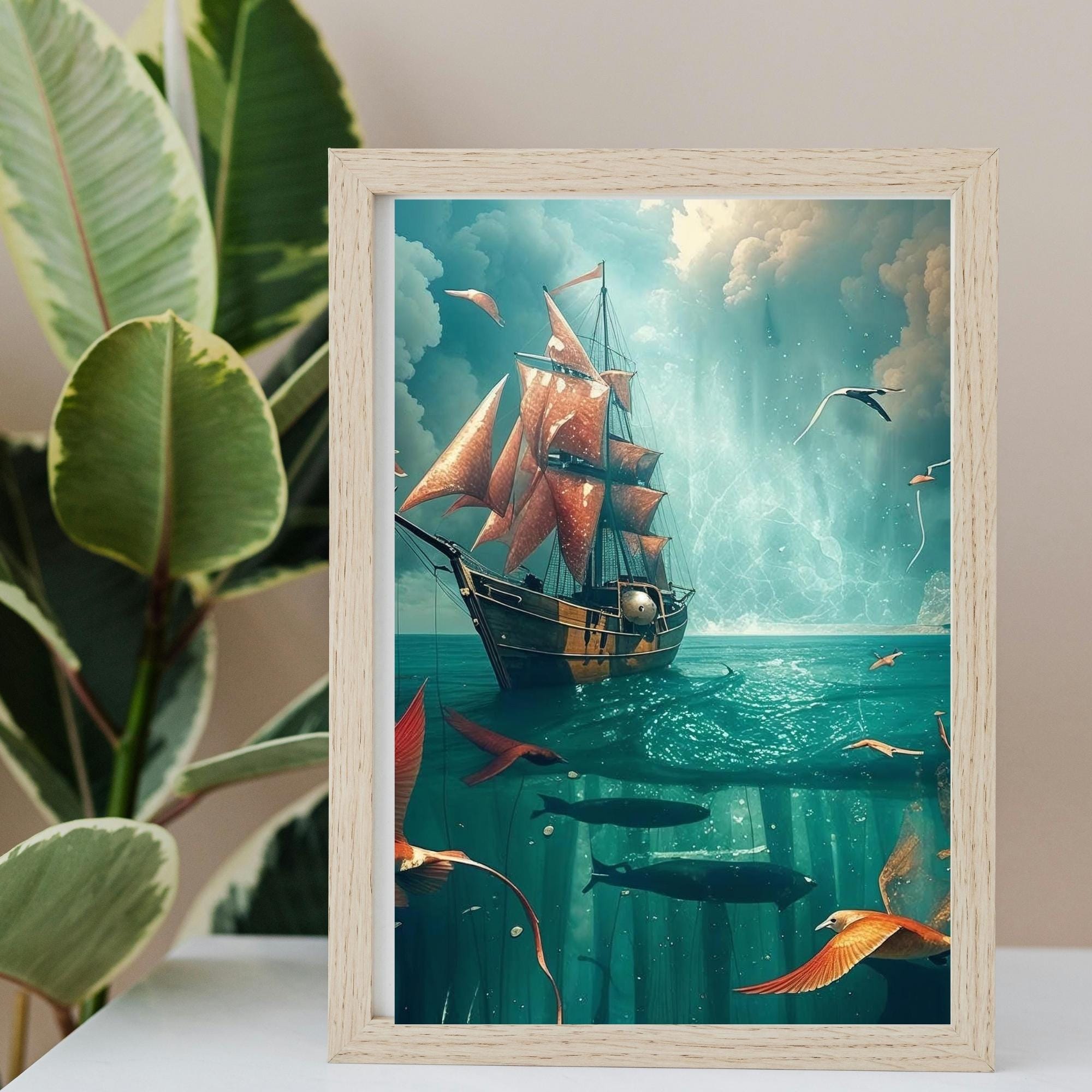 Seascape Sailboat Painting Wall Art Printable Ocean Landscape Nautical Maritime Decor Coastal Home Art Digital Download
