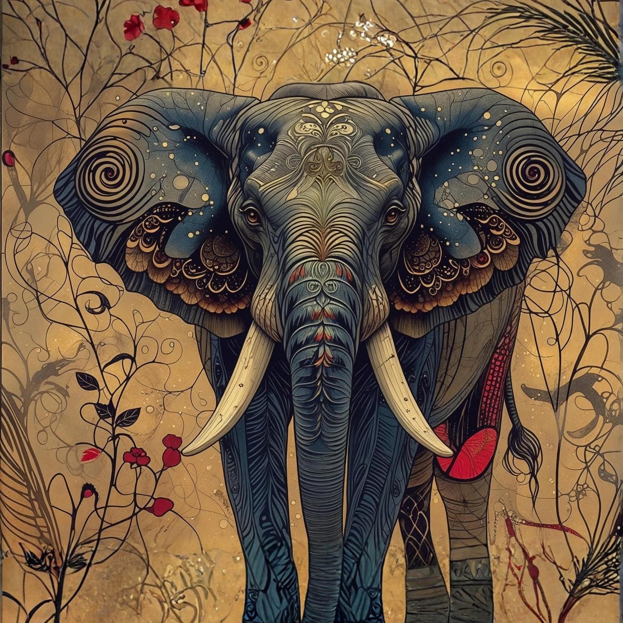 Majestic Elephant Art Print Wall Art Printable Richly Detailed Textured Wildlife Portrait Nature Safari Decor Digital Download