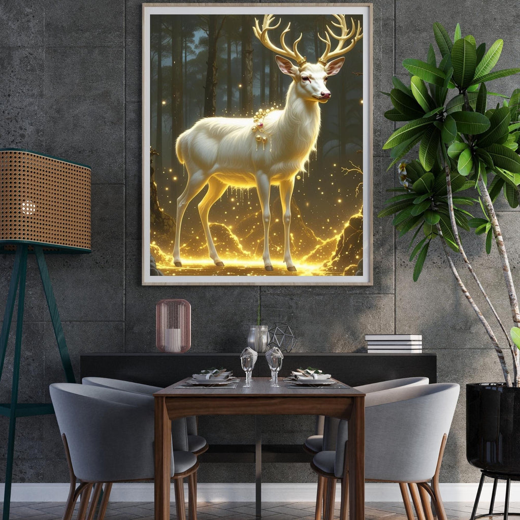 Jeweled Deer Winter Landscape Wall Art Printable Magical Forest Animal Fantasy Nature Art Modern Seasonal Decor Digital Download