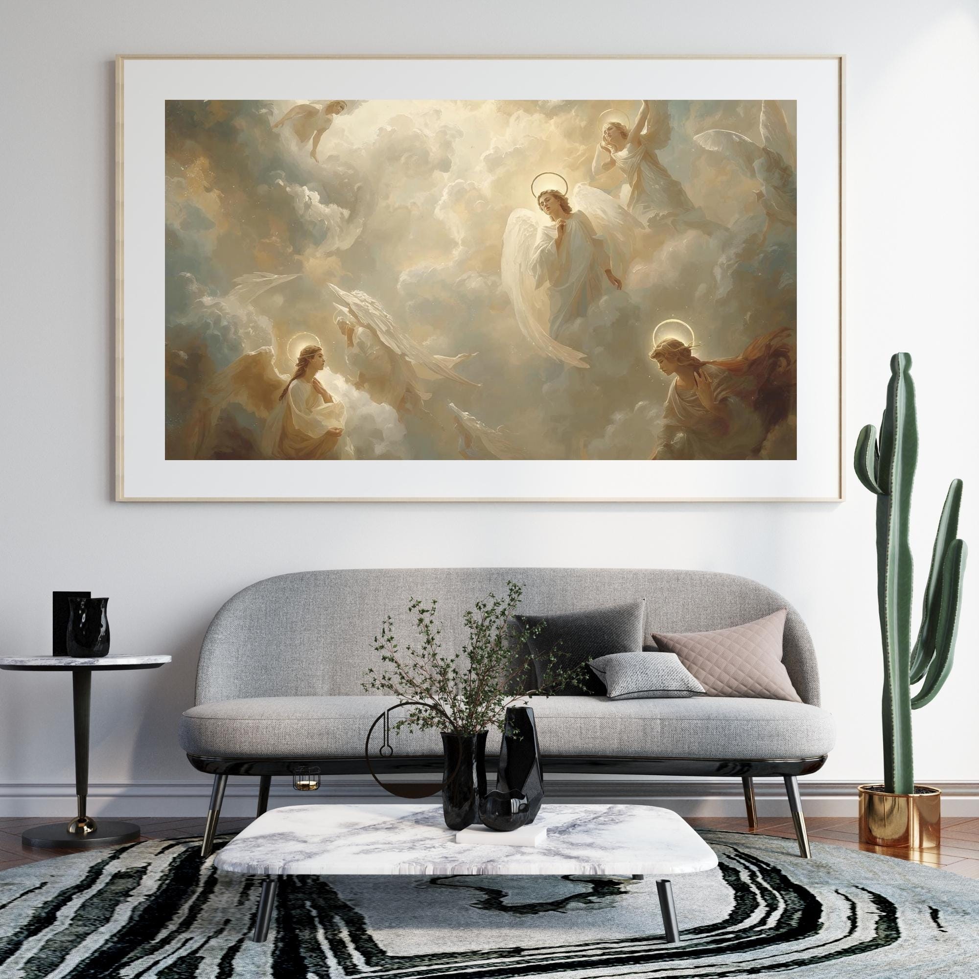 Angels in Heaven Wall Art Printable Celestial Divine Illustration Spiritual Fantasy Sacred Light Aesthetic Digital Download