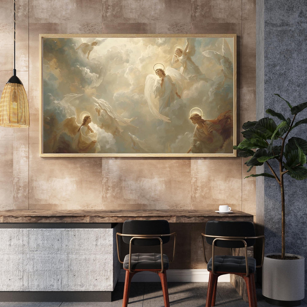 Angels in Heaven Wall Art Printable Celestial Divine Illustration Spiritual Fantasy Sacred Light Aesthetic Digital Download