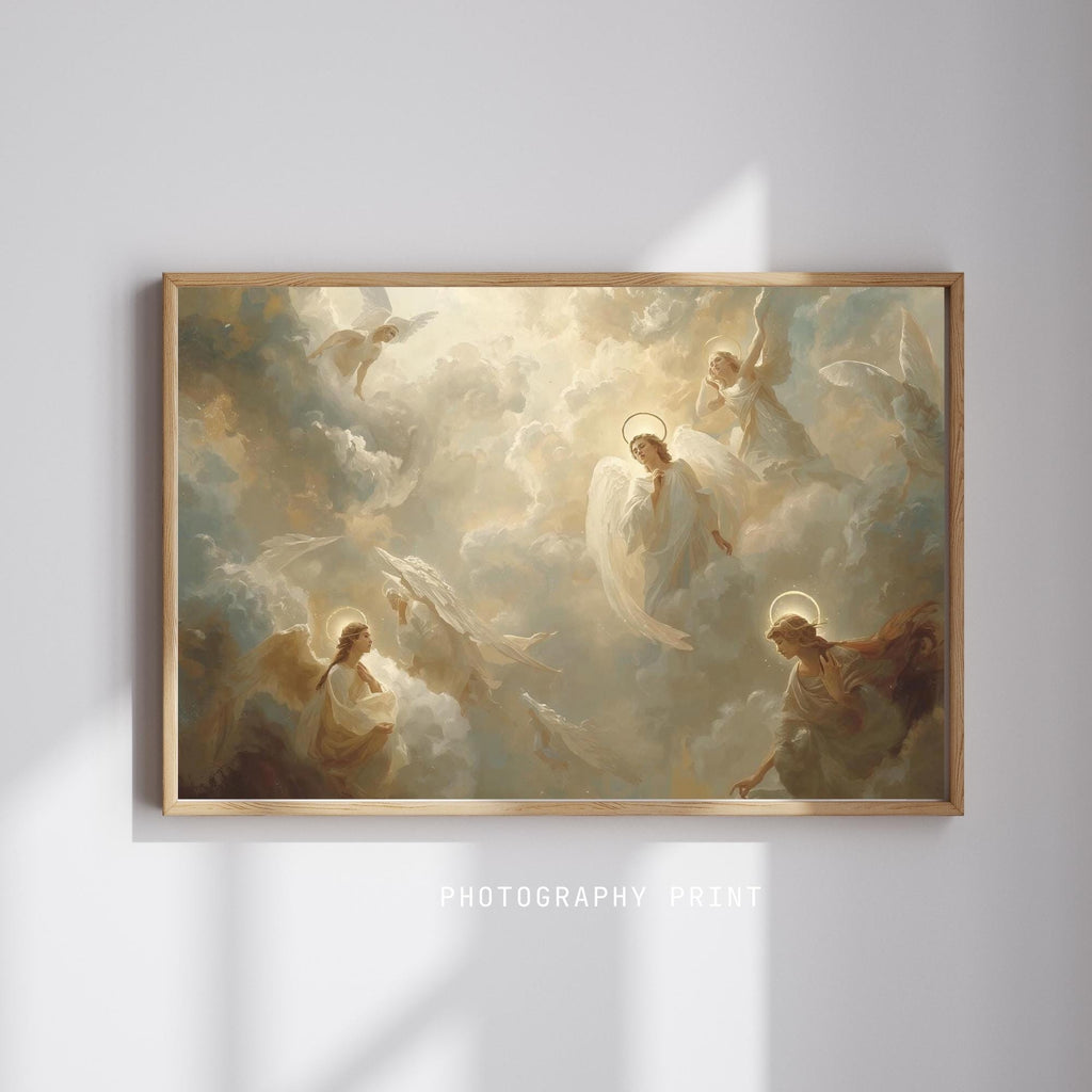 Angels in Heaven Wall Art Printable Celestial Divine Illustration Spiritual Fantasy Sacred Light Aesthetic Digital Download