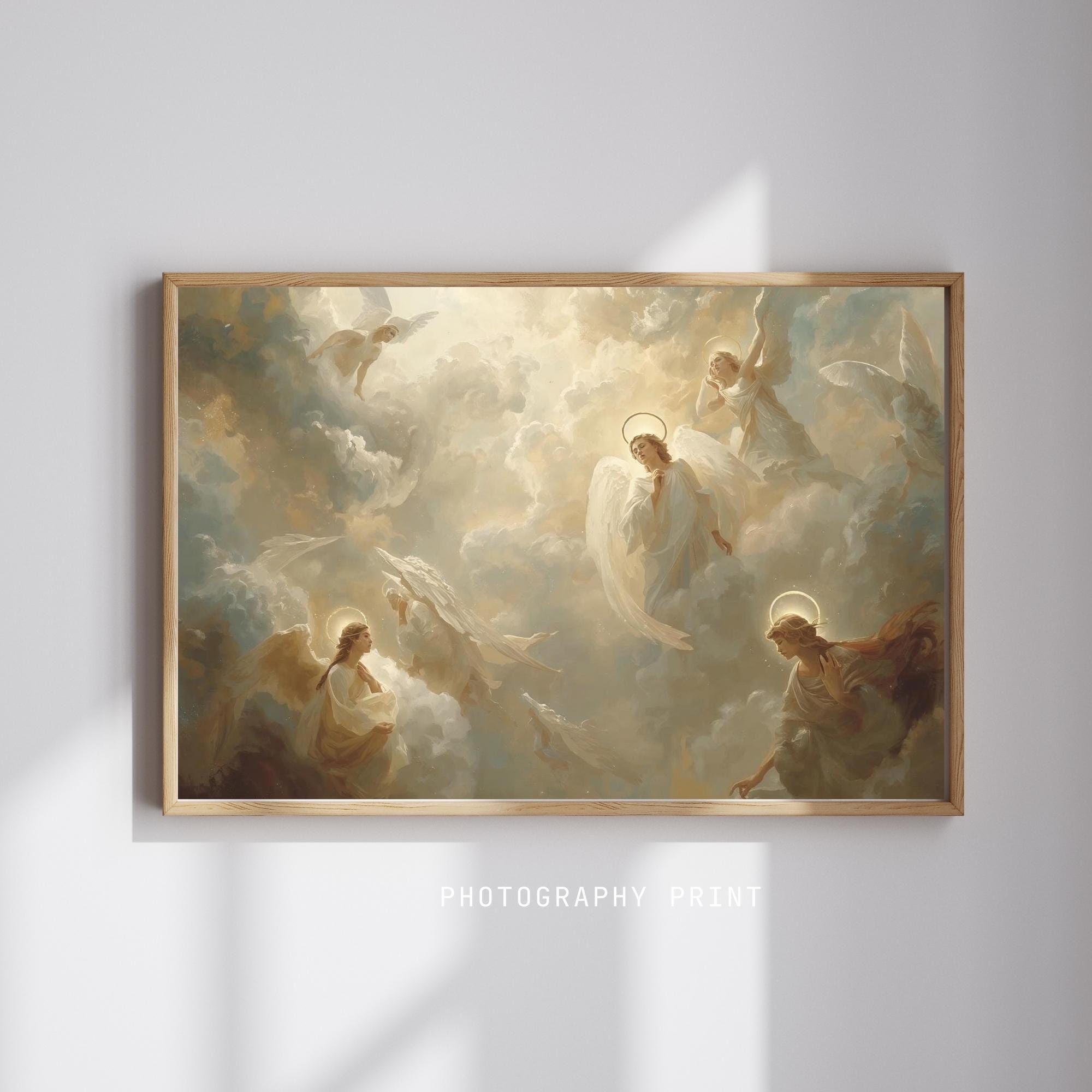 Angels in Heaven Wall Art Printable Celestial Divine Illustration Spiritual Fantasy Sacred Light Aesthetic Digital Download