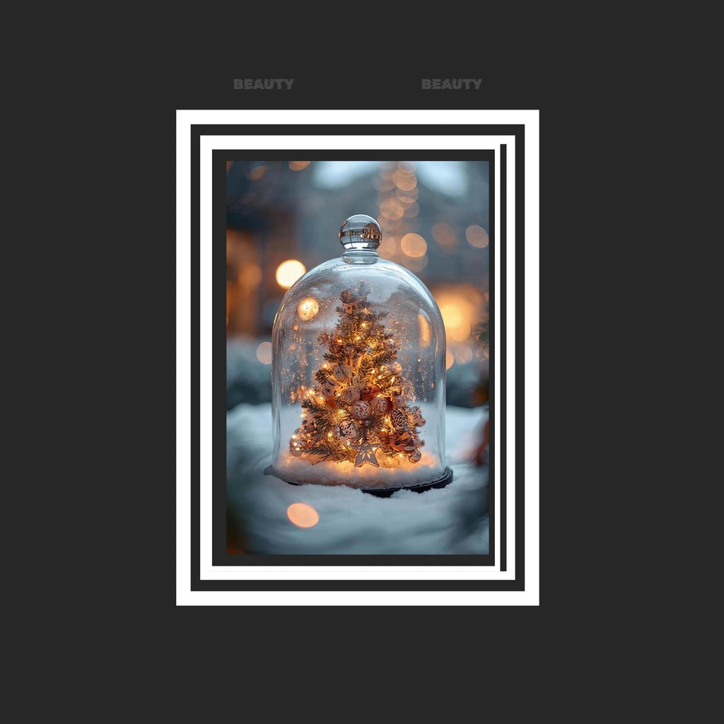 Christmas Glass Dome Wall Art Printable Festive Snow Globe Illustration Holiday Ornament Scene Digital Download