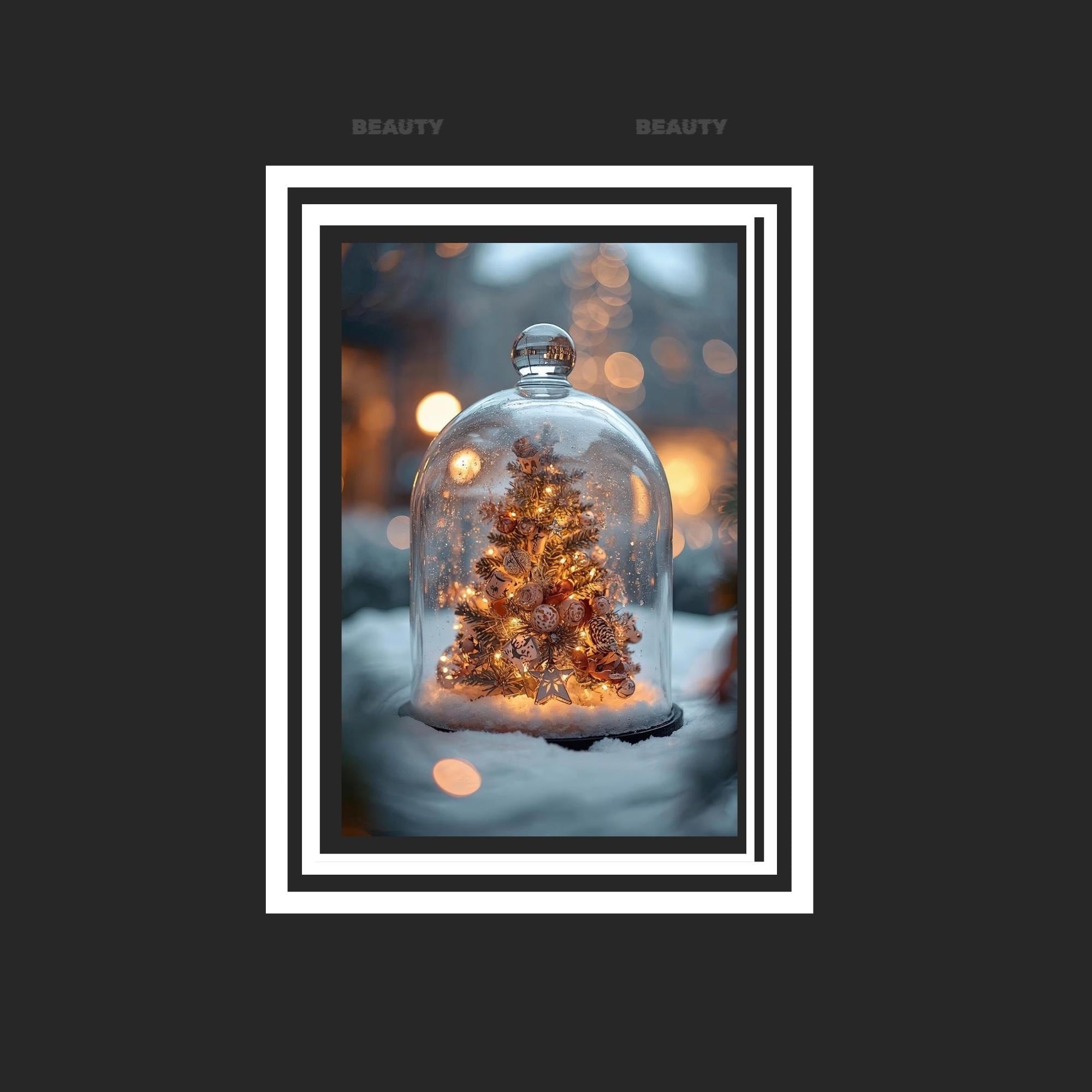 Christmas Glass Dome Wall Art Printable Festive Snow Globe Illustration Holiday Ornament Scene Digital Download