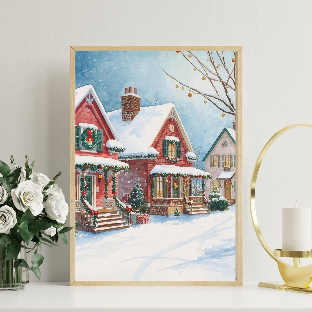 Christmas Snow in December Wall Art Printable Festive Winter Landscape Holiday Season Decor Digital Download