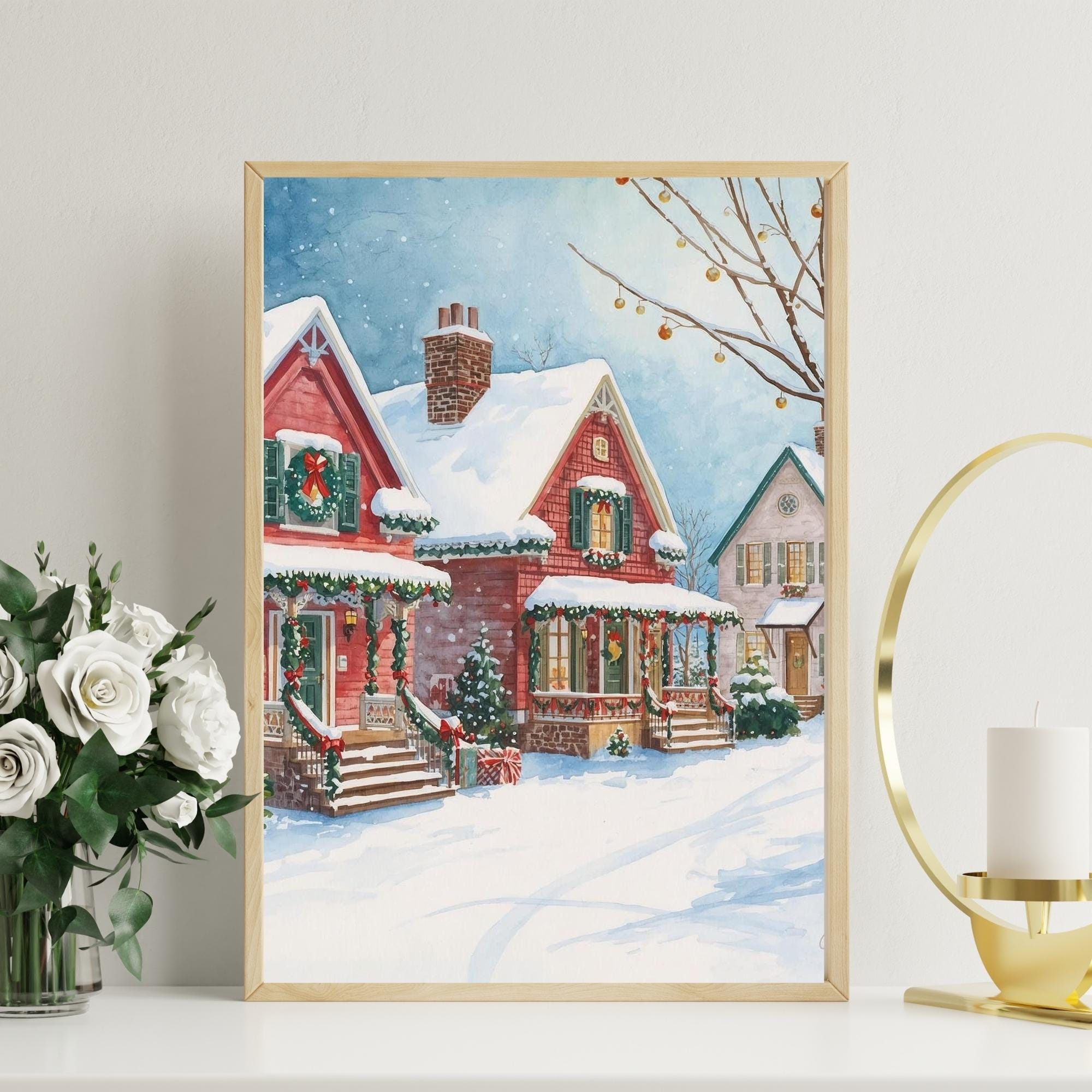 Christmas Snow in December Wall Art Printable Festive Winter Landscape Holiday Season Decor Digital Download