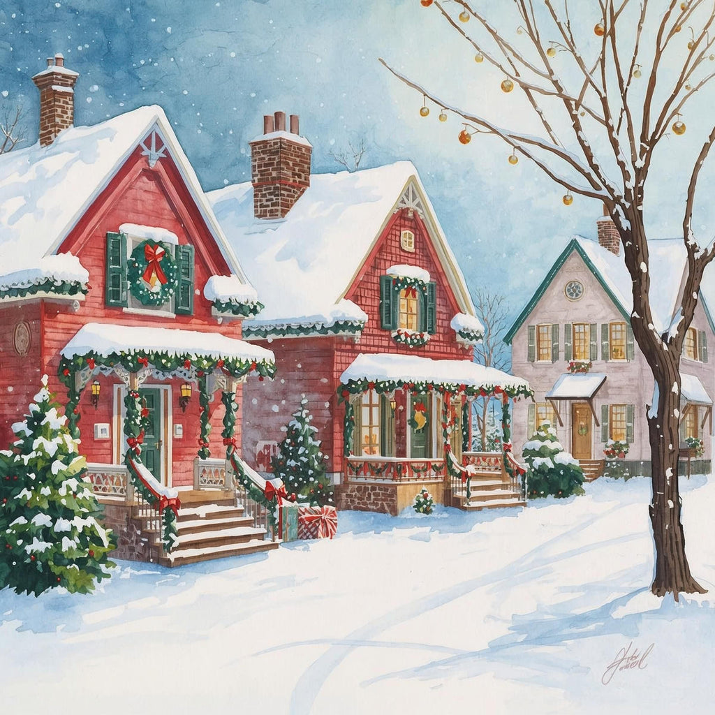 Christmas Snow in December Wall Art Printable Festive Winter Landscape Holiday Season Decor Digital Download